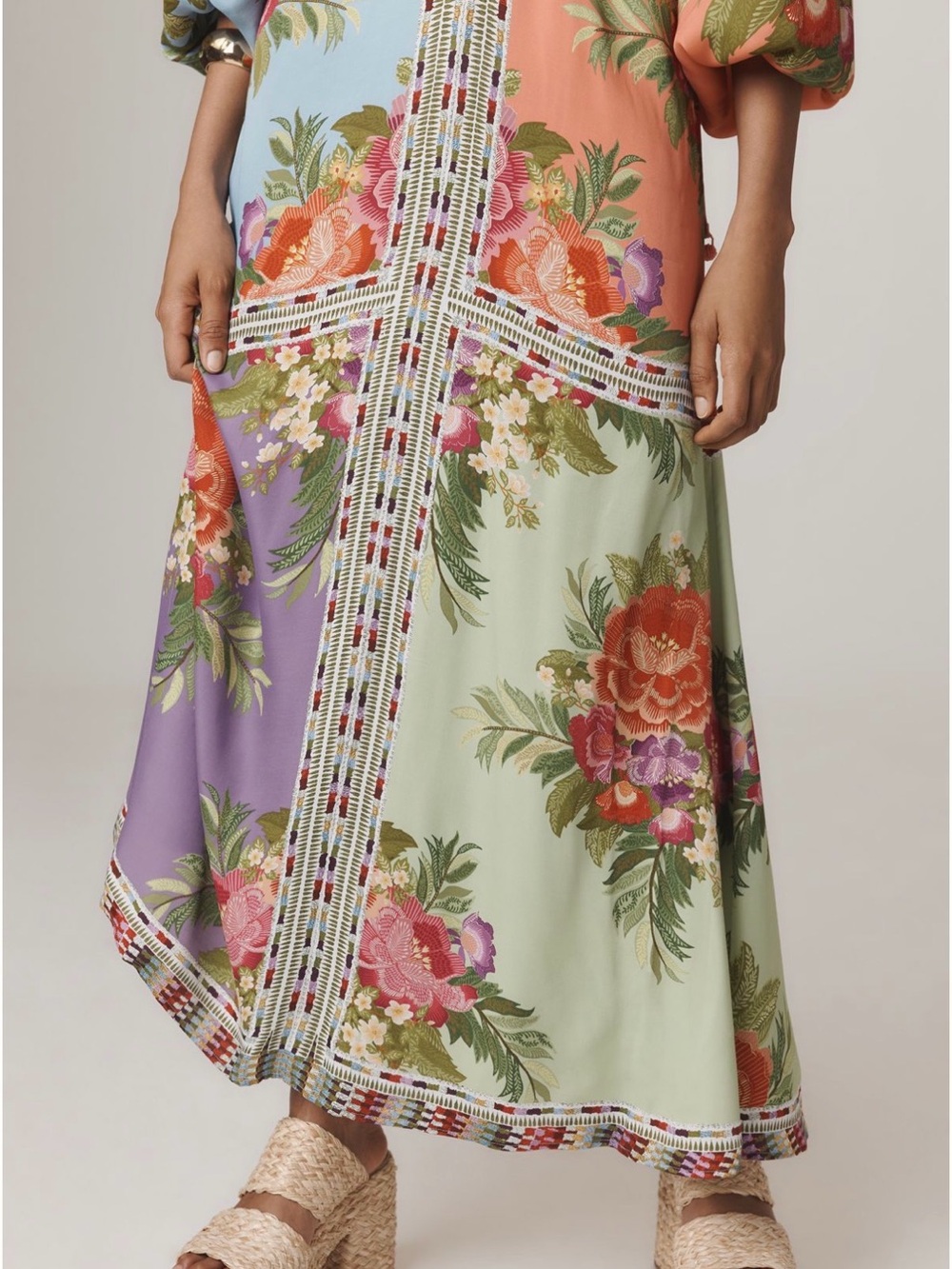 FARM Rio Patchwork Floral Maxi Dress in Blue, Coral, Lavender, Green - Picture 8 of 10
